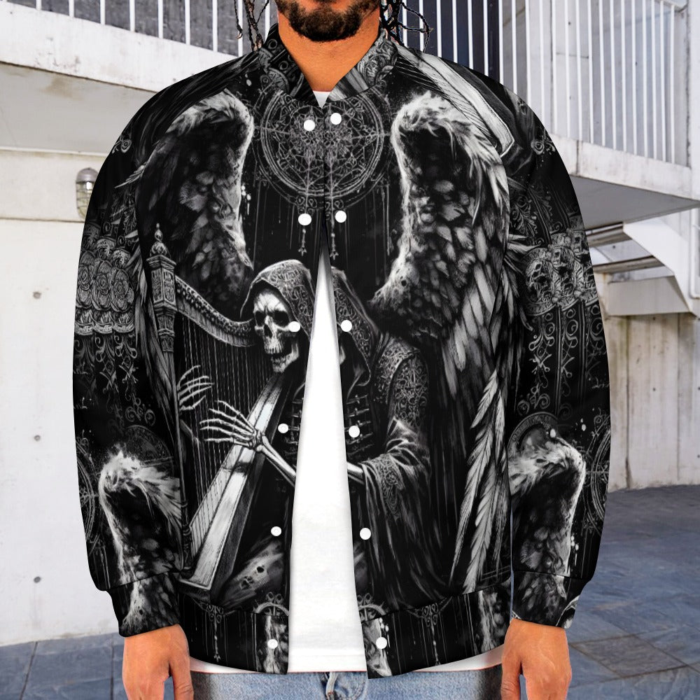 Harp of Shadows Gothic Baseball Jacket - A Haunting Harmony