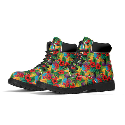 Hibiscus Haven - Tropical Womens PU Leather Boots