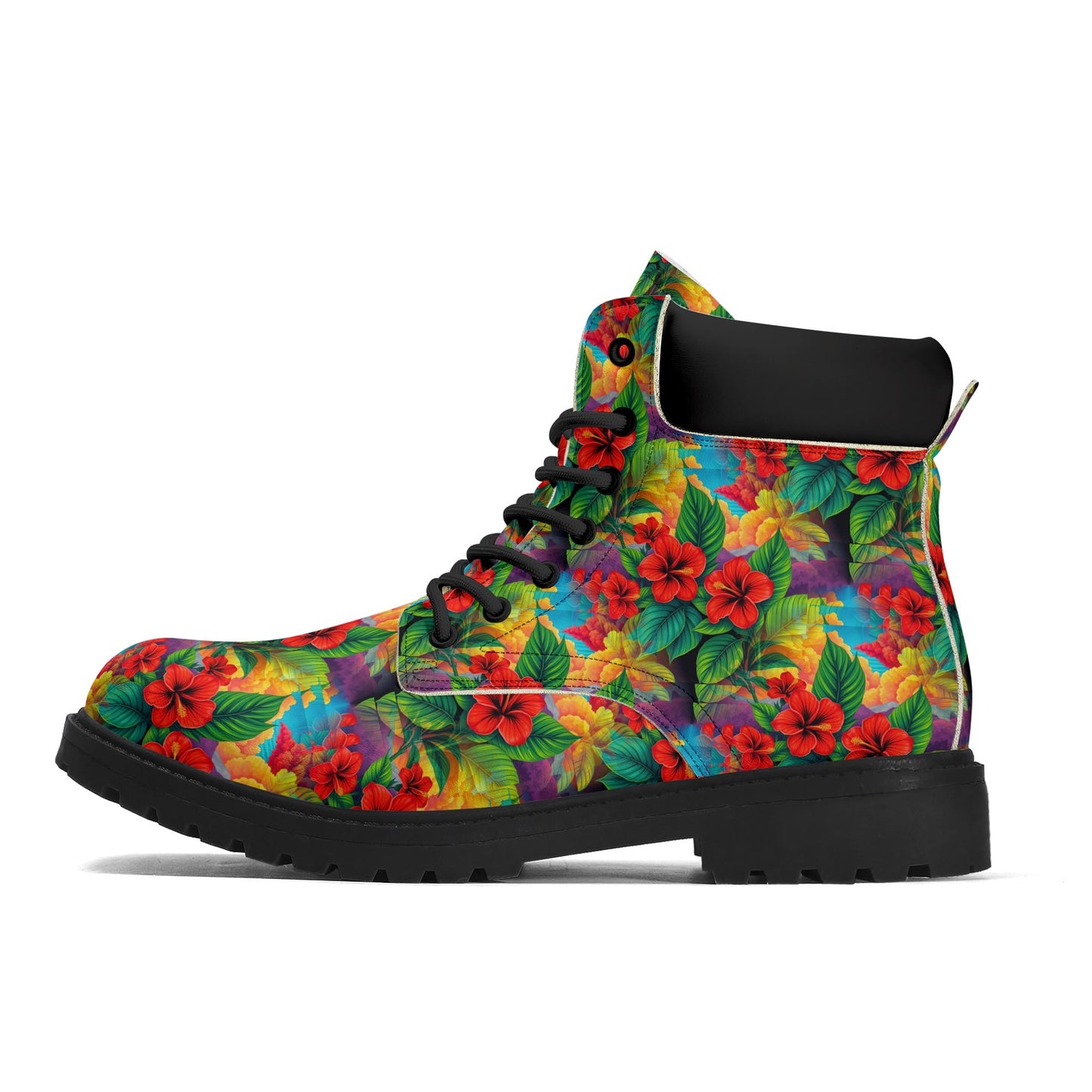 Hibiscus Haven - Tropical Womens PU Leather Boots