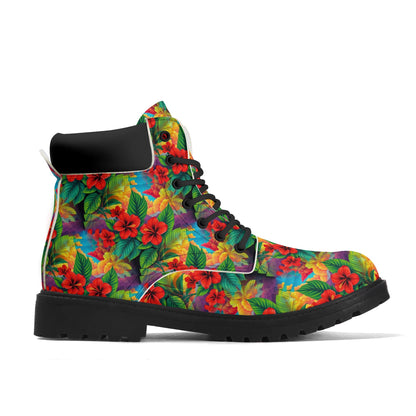 Hibiscus Haven - Tropical Womens PU Leather Boots