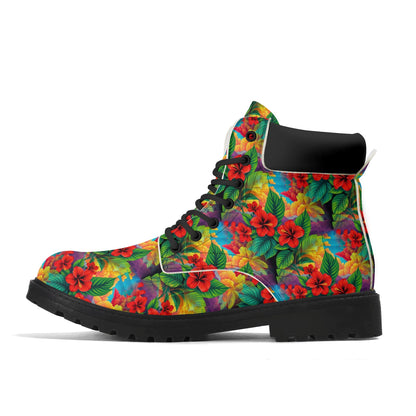 Hibiscus Haven - Tropical Womens PU Leather Boots