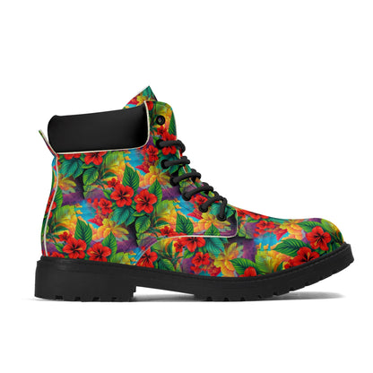 Hibiscus Haven - Tropical Womens PU Leather Boots