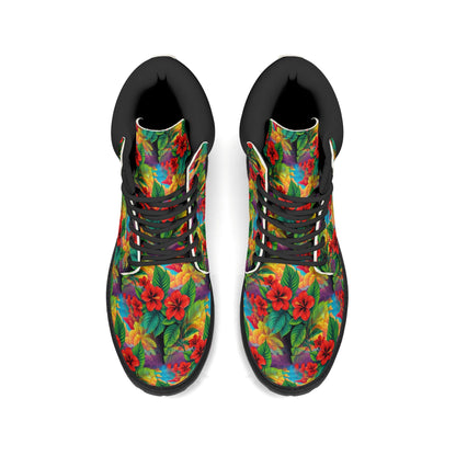 Hibiscus Haven - Tropical Womens PU Leather Boots