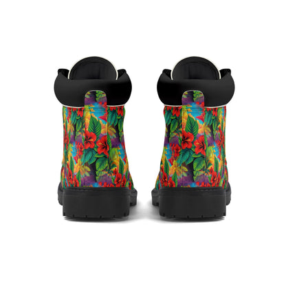 Hibiscus Haven - Tropical Womens PU Leather Boots