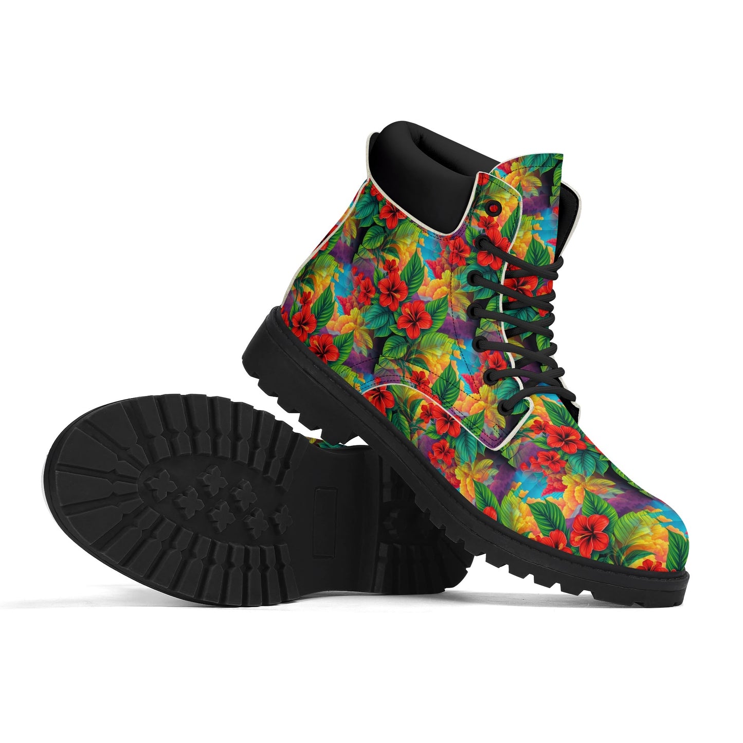 Hibiscus Haven - Tropical Womens PU Leather Boots