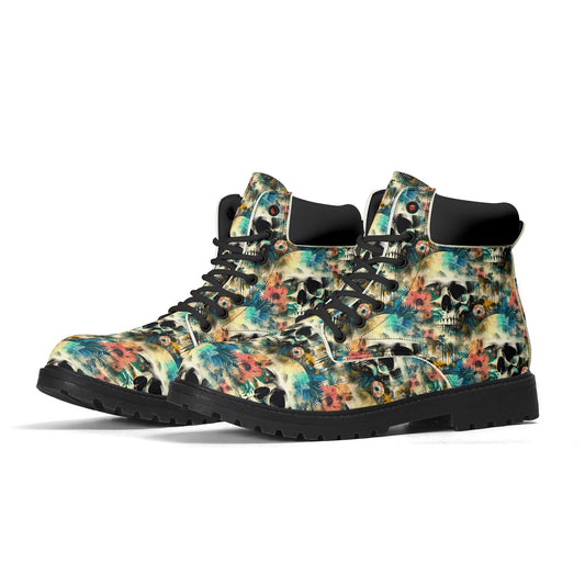 Spaced Out Skull - Womens PU Leather Boots