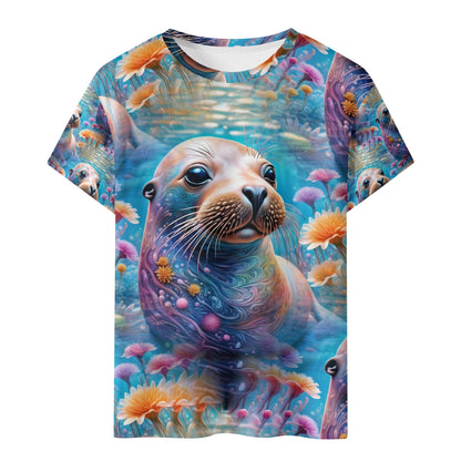 Adorable Sea Lion - Underwater Adventure All Over Print Kids T-Shirt