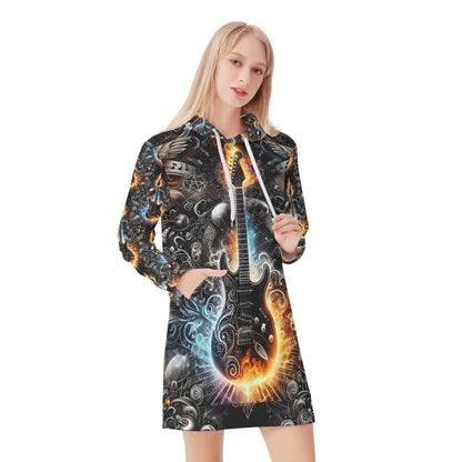 Guitar Galaxy - Velvet Hoodie Dress - A Cosmic Jam Session