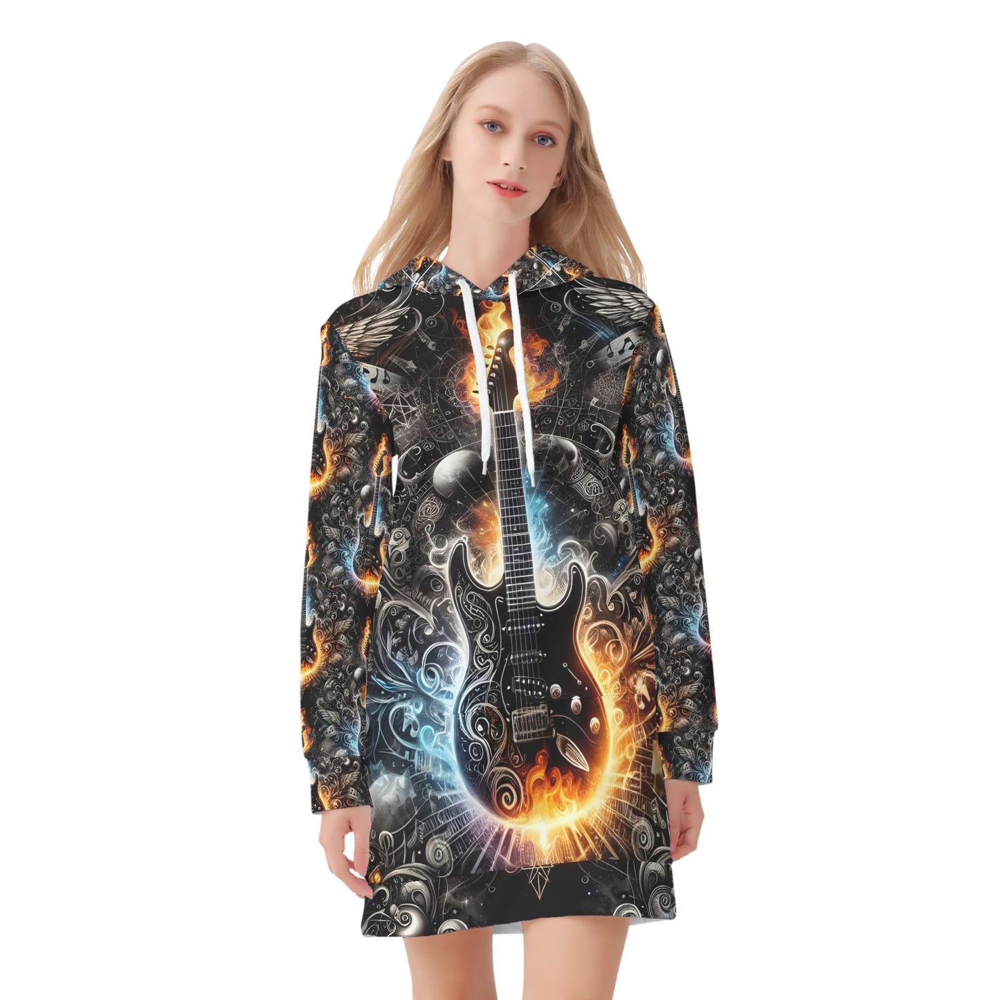 Guitar Galaxy - Velvet Hoodie Dress - A Cosmic Jam Session