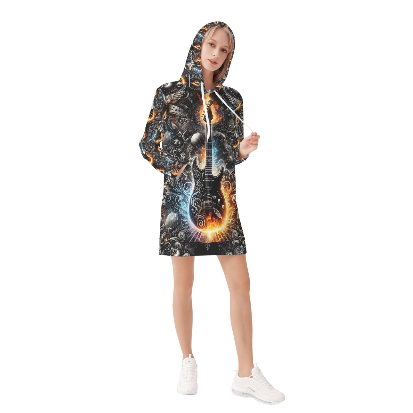 Guitar Galaxy - Velvet Hoodie Dress - A Cosmic Jam Session