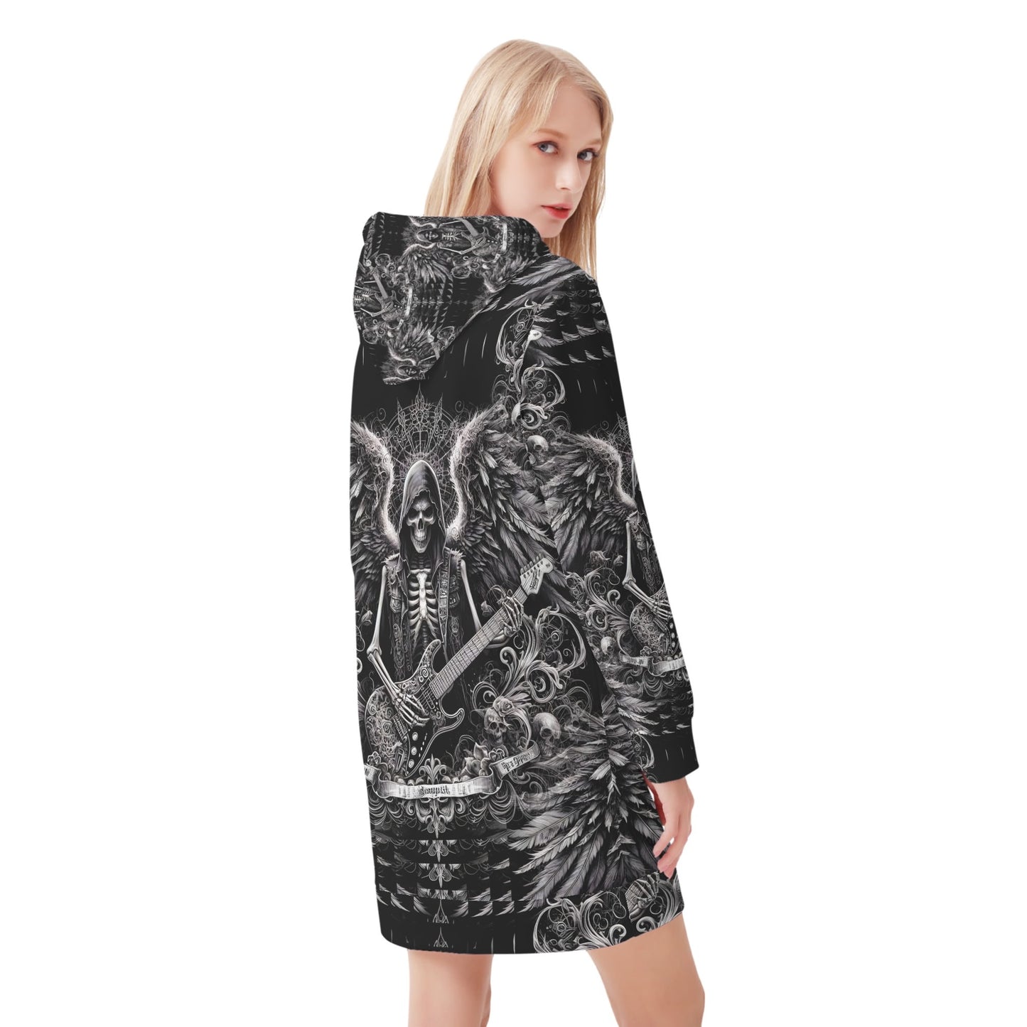 Ghoulish Guitarist - Hoodie Dress - A Dark and Edgy Design