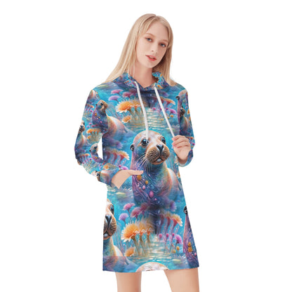 Adorable Sea Lion - Hoodie Dress - A Playful Underwater Adventure