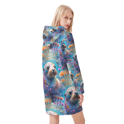 Adorable Sea Lion - Hoodie Dress - A Playful Underwater Adventure