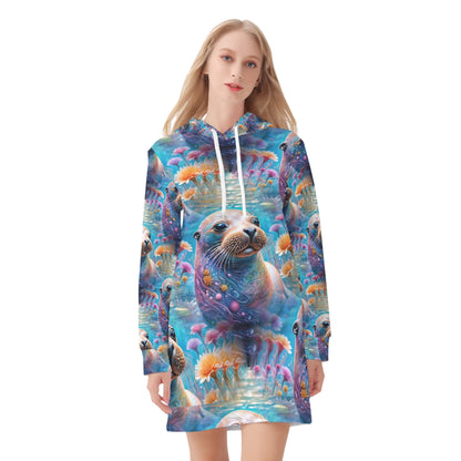 Adorable Sea Lion - Hoodie Dress - A Playful Underwater Adventure