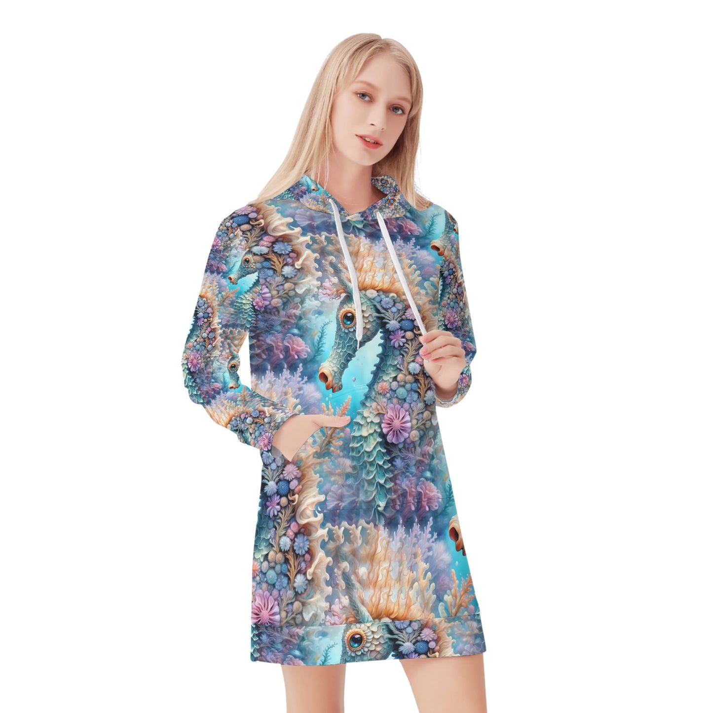 Adorable Seahorse - Hoodie Dress - A Whimsical Underwater Adventure