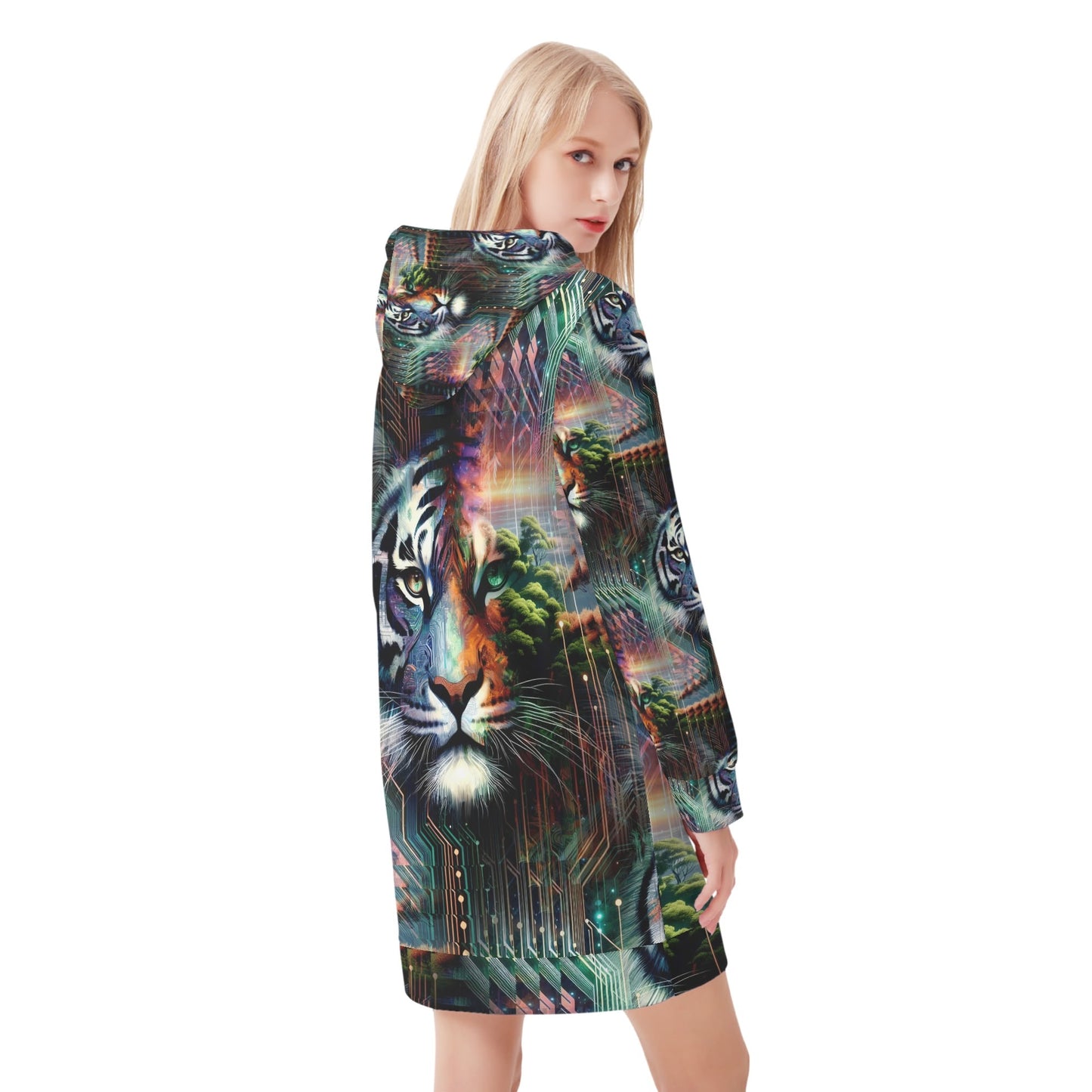 Cybernetic Jungle - Hoodie Dress - A Fusion of Nature and Technology