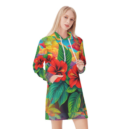 Hibiscus Haven - Hoodie Dress - A Tropical Escape