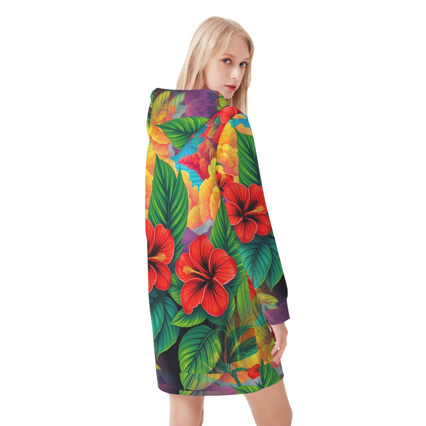 Hibiscus Haven - Hoodie Dress - A Tropical Escape