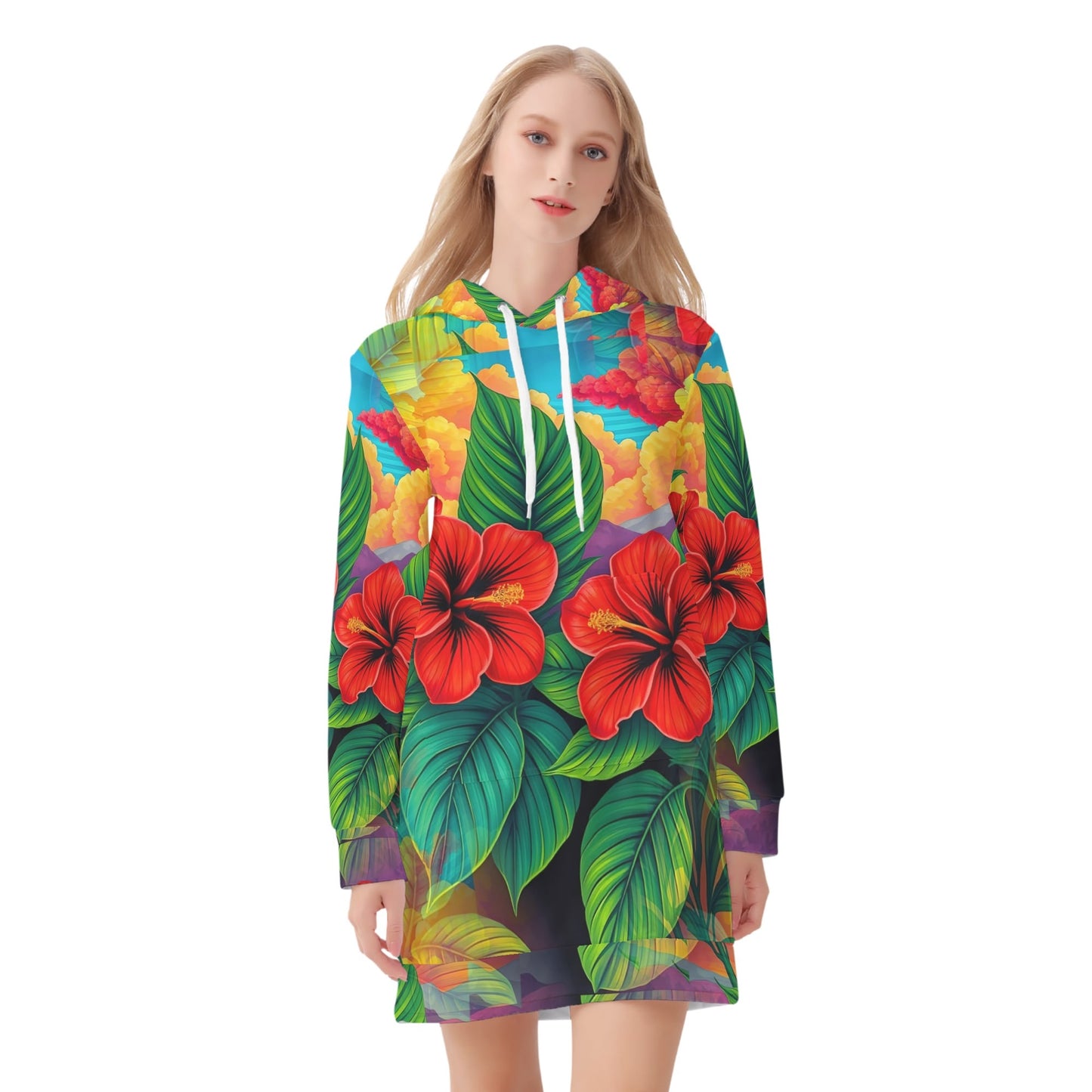 Hibiscus Haven - Hoodie Dress - A Tropical Escape