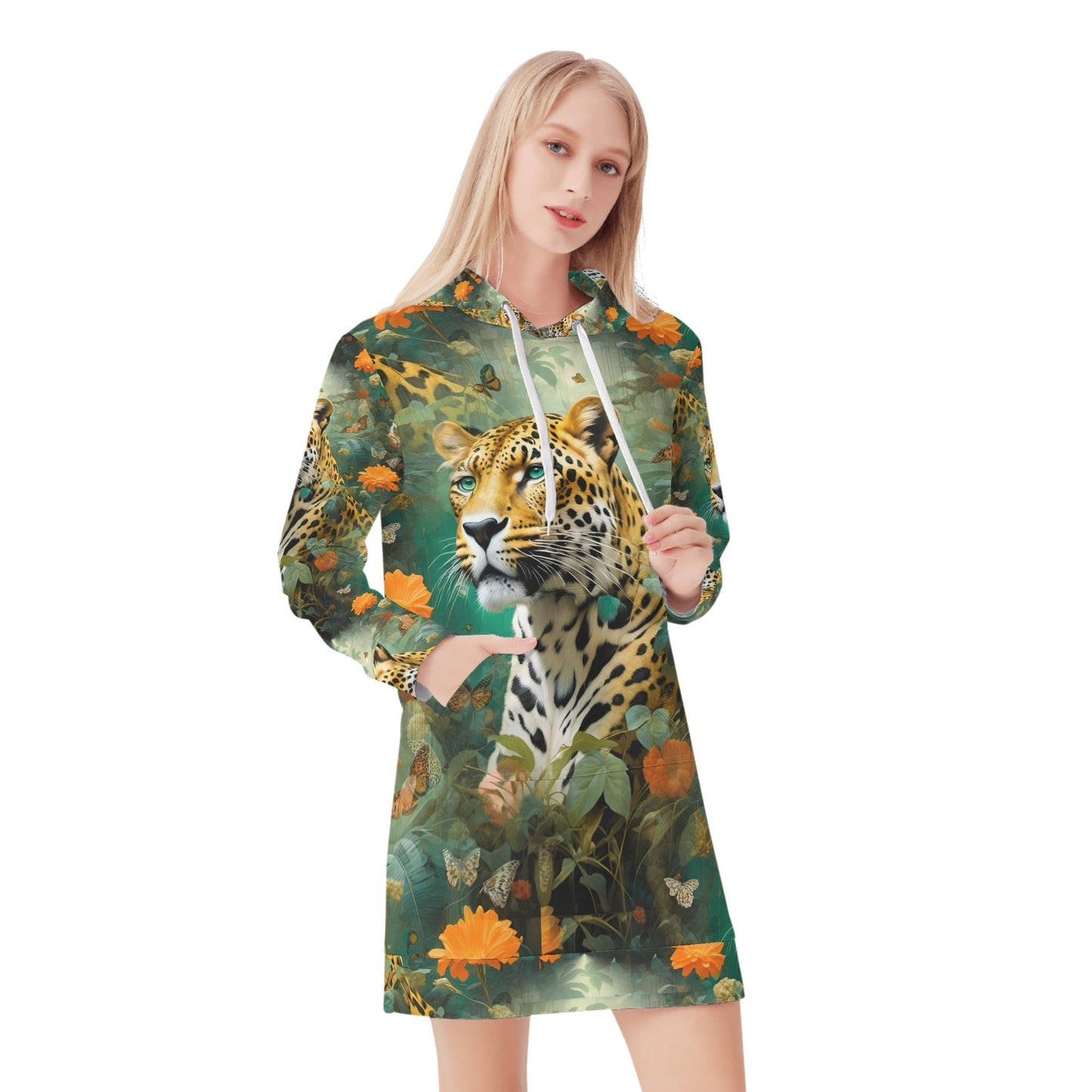 Leopard Flora - Hoodie Dress - A Wild and Whimsical Encounter