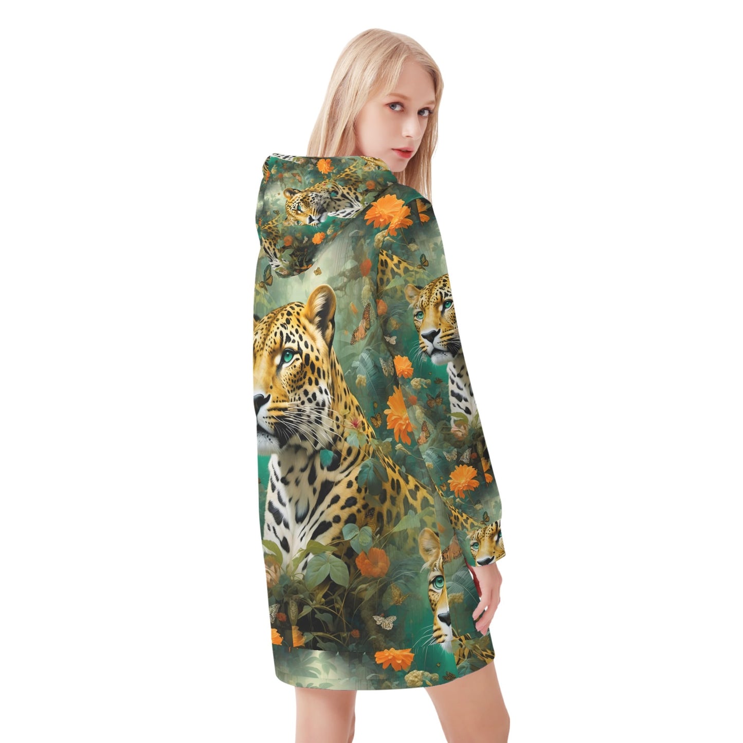 Leopard Flora - Hoodie Dress - A Wild and Whimsical Encounter