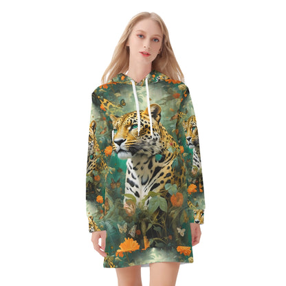 Leopard Flora - Hoodie Dress - A Wild and Whimsical Encounter