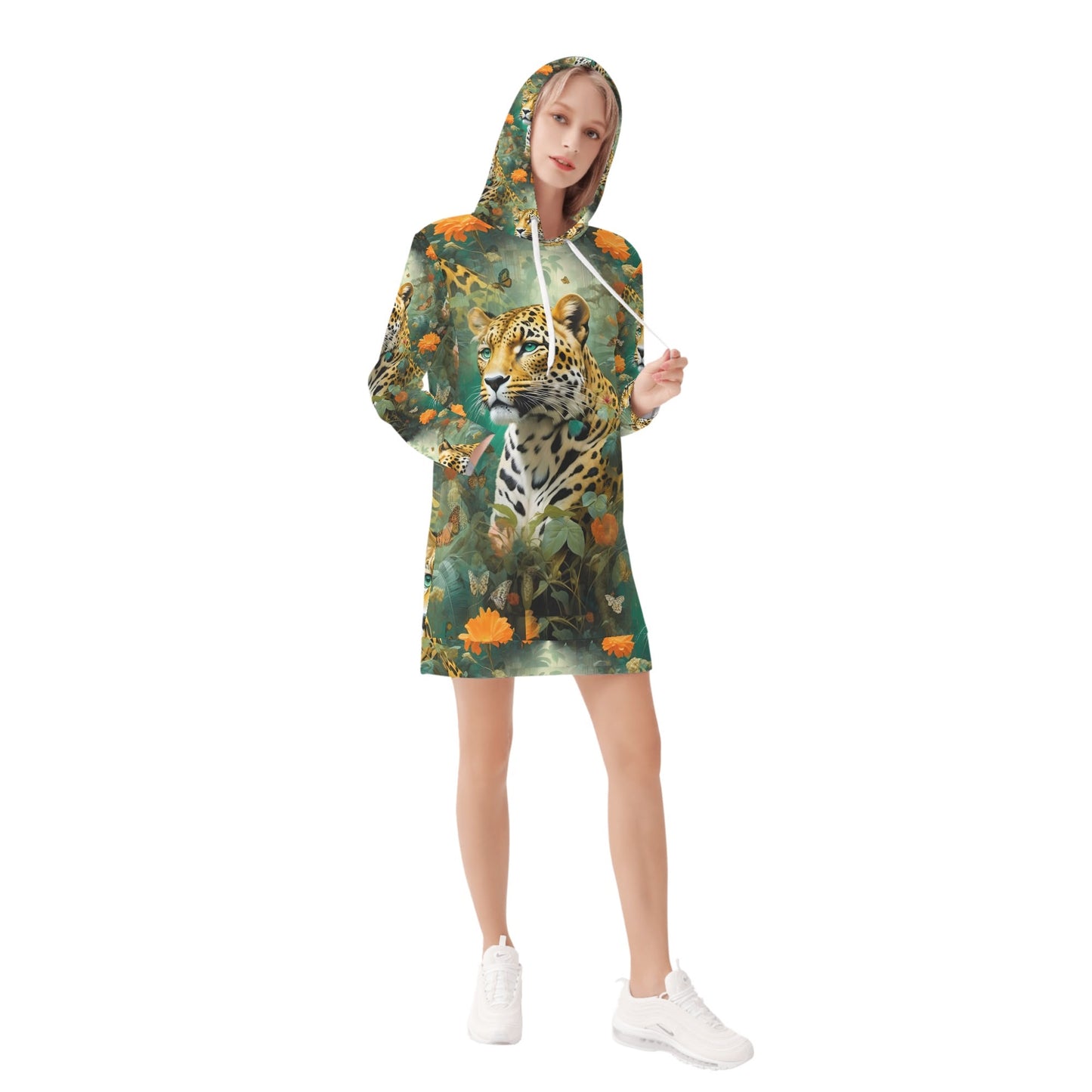 Leopard Flora - Hoodie Dress - A Wild and Whimsical Encounter