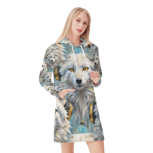 Snowy Fox Beats - Hoodie Dress - A Winter Wonderland