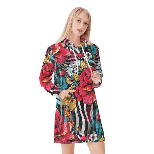 Floral Frenzy - Hoodie Dress - A Vibrant Tapestry