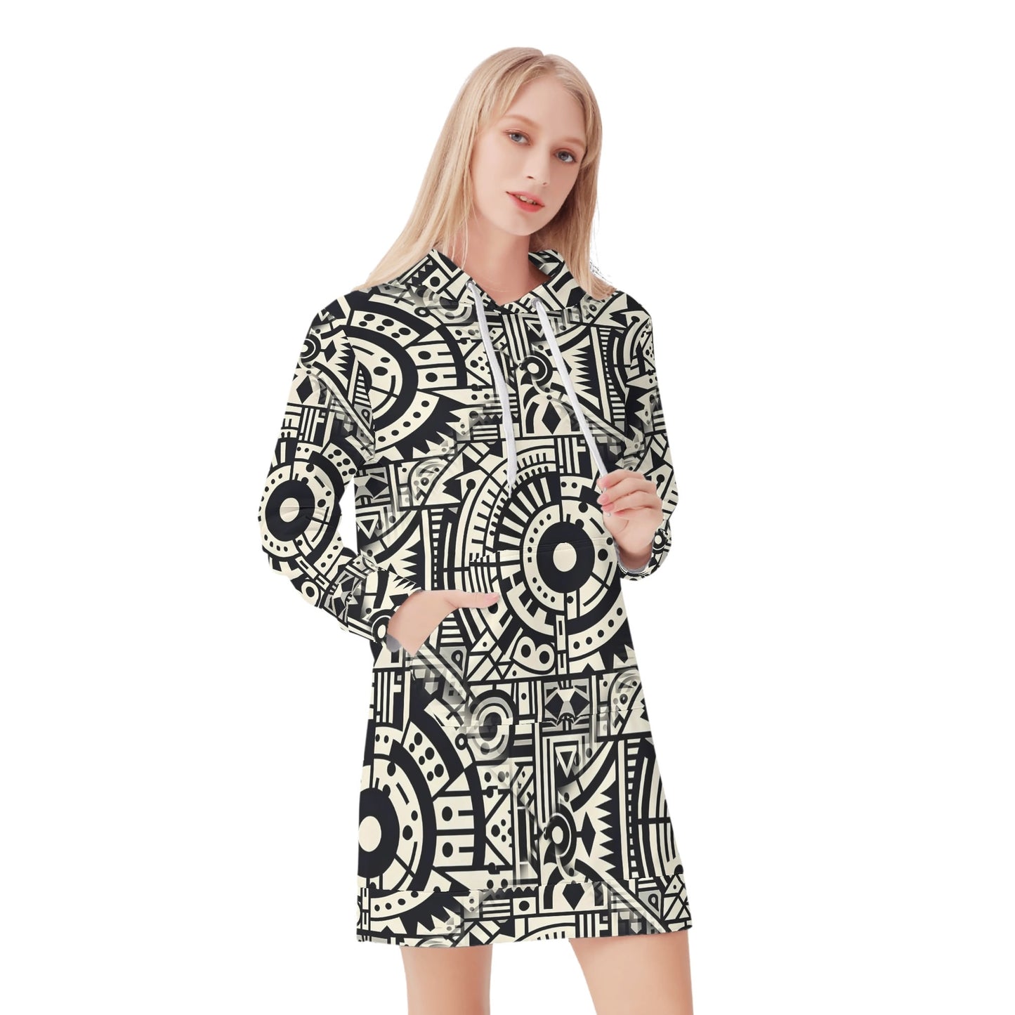 Linear Labyrinth - Hoodie Dress - A Geometric Tapestry