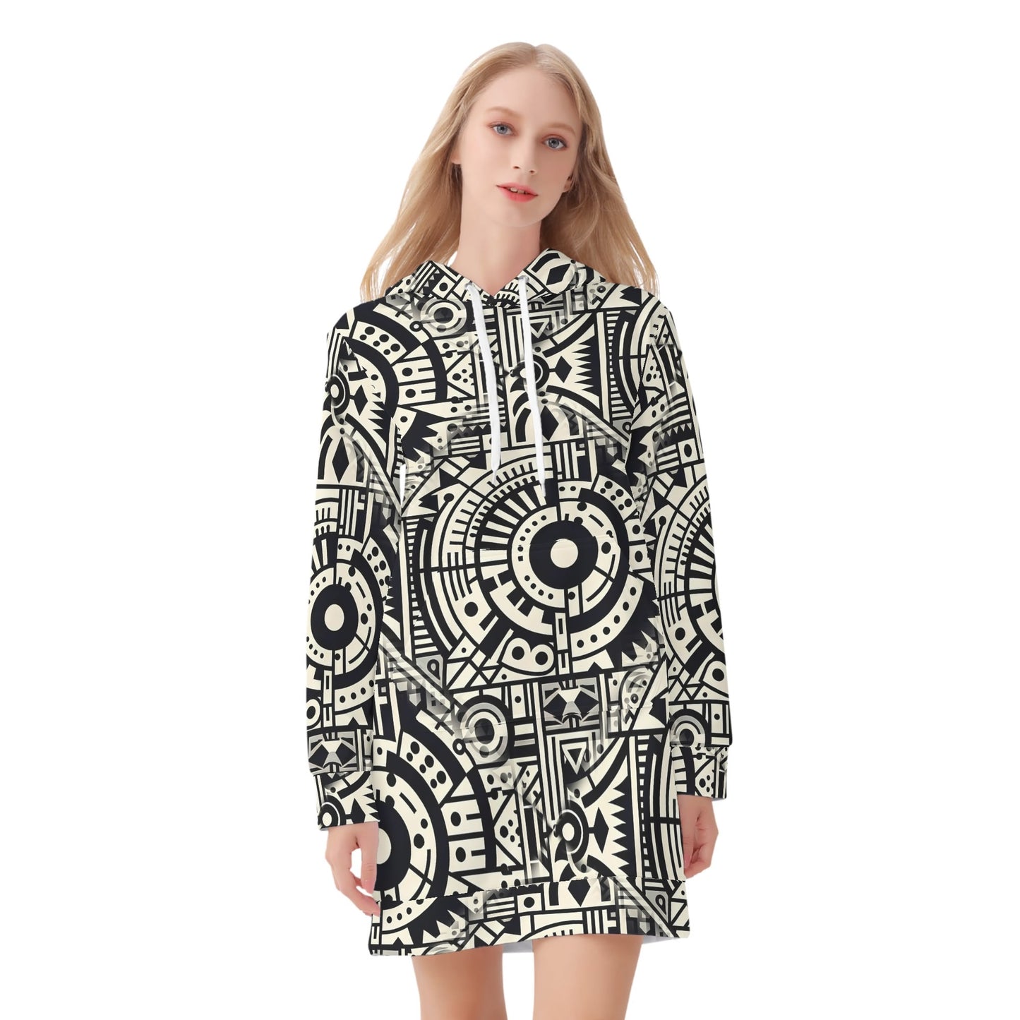 Linear Labyrinth - Hoodie Dress - A Geometric Tapestry