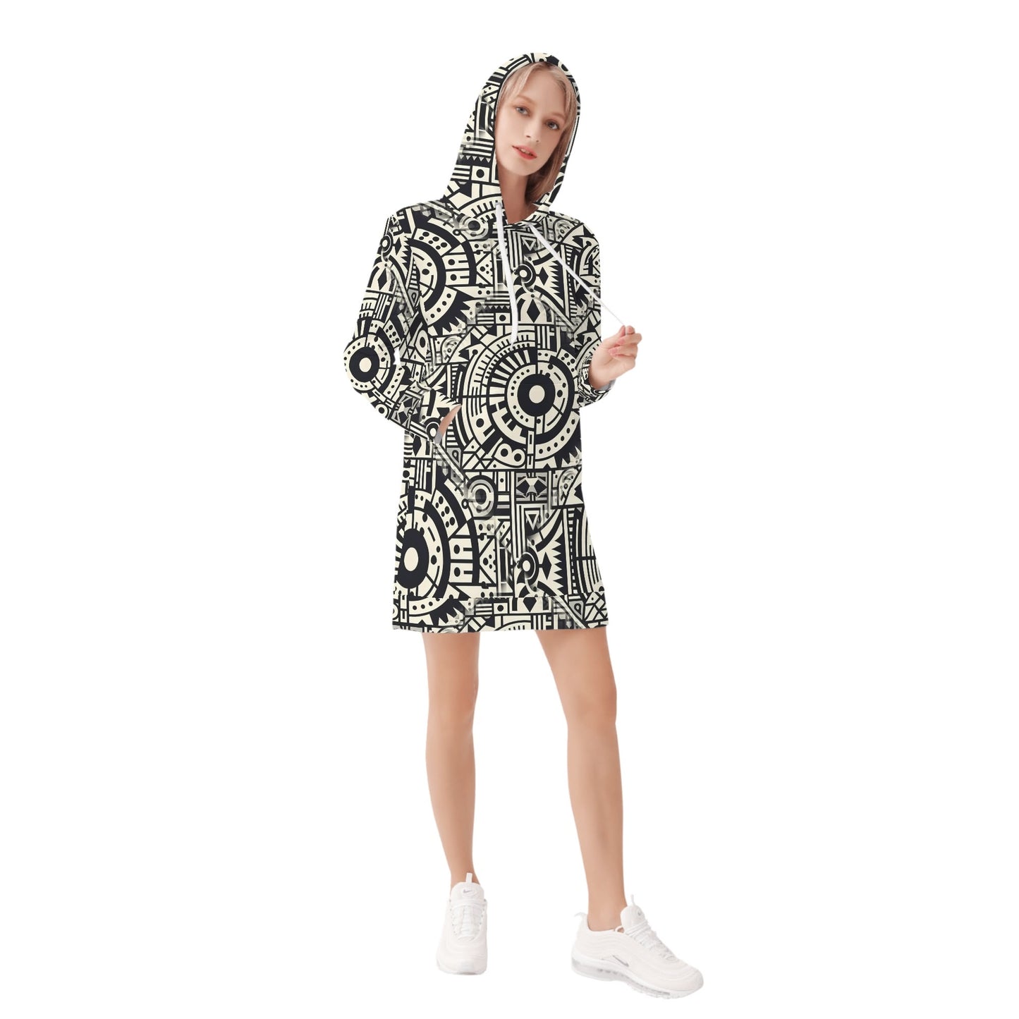 Linear Labyrinth - Hoodie Dress - A Geometric Tapestry