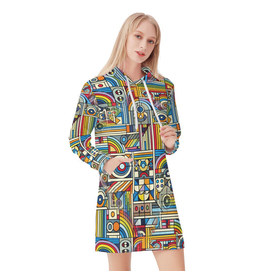 Rainbow Riot - Hoodie Dress - A Vibrant Explosion