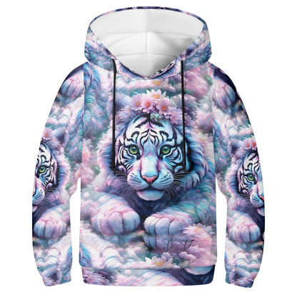 Adorable White Tiger - Kids Hoodie - A Magical Encounter