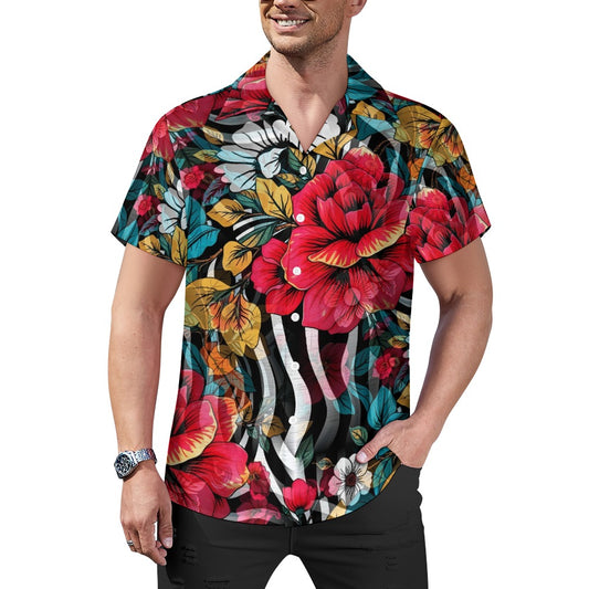 Floral Frenzy - Cuban Collar Shirt - A Blooming Delight