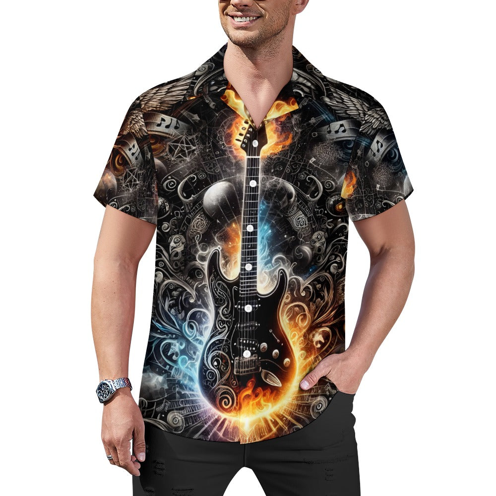 Guitar Galaxy - Cuban Collar Shirt - A Cosmic Jam Session