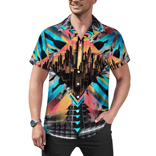 Neon Nights - Cuban Collar Shirt - A Futuristic Vibe