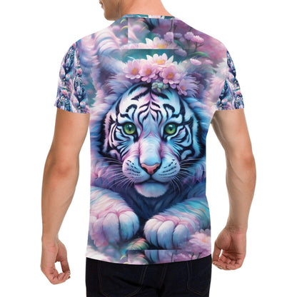 Adorable White Tiger - Unisex All Over Print Cherry Blossom T-Shirt