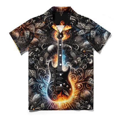 Guitar Galaxy - Cuban Collar Shirt - A Cosmic Jam Session