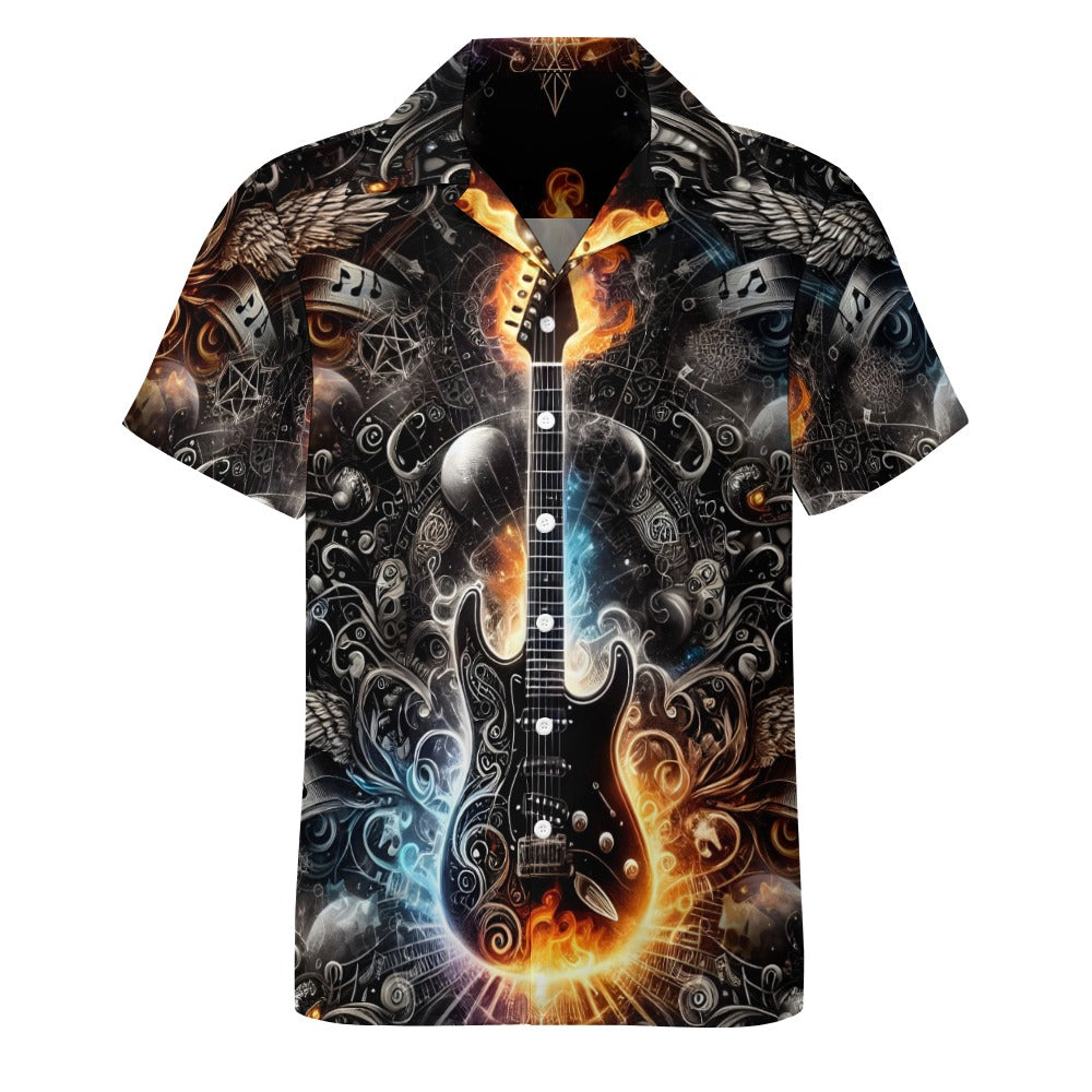 Guitar Galaxy - Cuban Collar Shirt - A Cosmic Jam Session