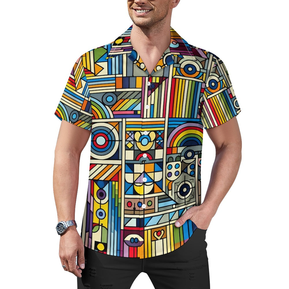 Rainbow Riot - Cuban Collar Shirt - A Vibrant Celebration