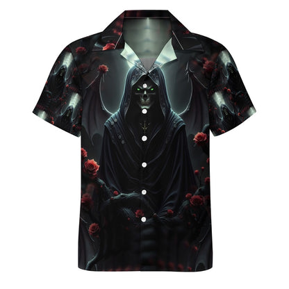 Midnight's Omen - Cuban Collar Shirt - A Dark and Mysterious Design