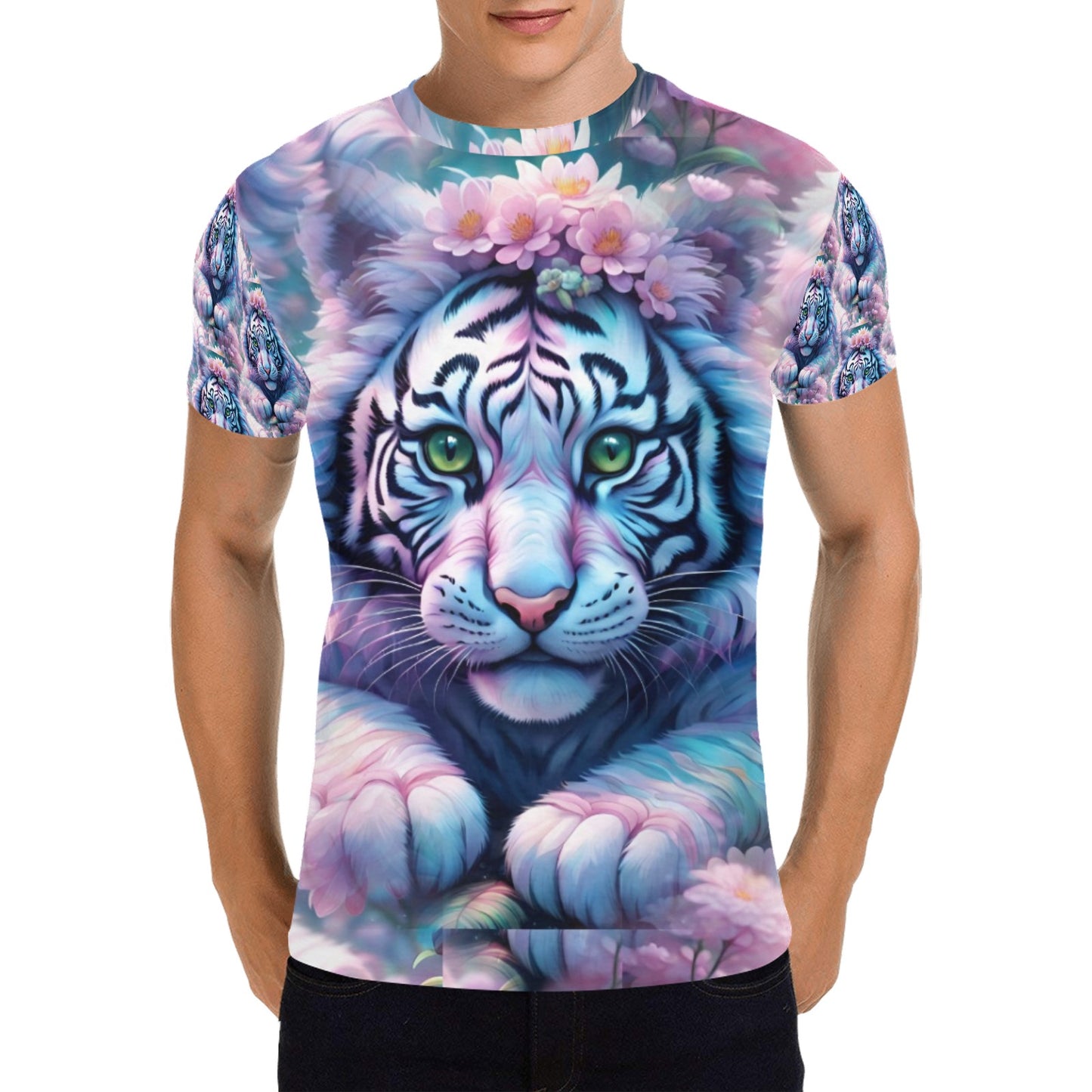 Adorable White Tiger - Unisex All Over Print Cherry Blossom T-Shirt