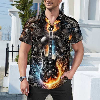 Guitar Galaxy - Cuban Collar Shirt - A Cosmic Jam Session