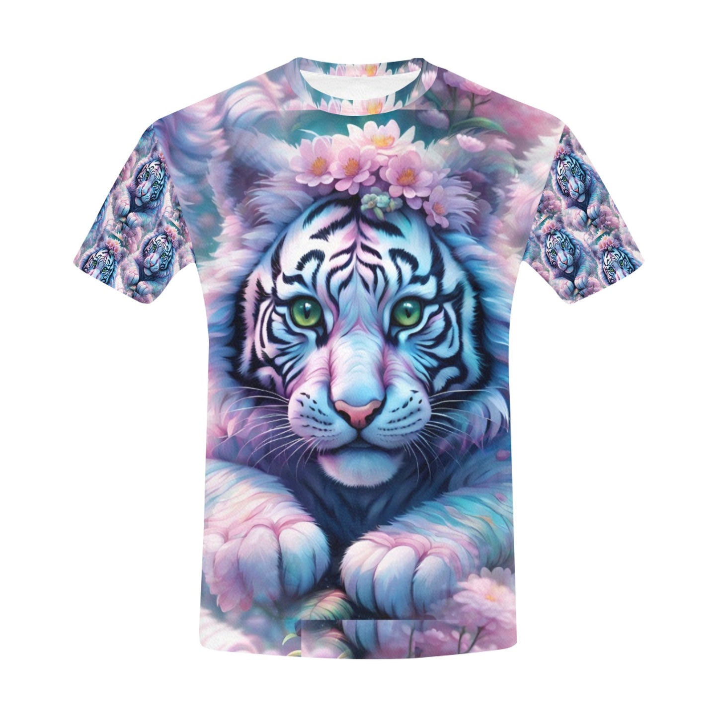 Adorable White Tiger - Unisex All Over Print Cherry Blossom T-Shirt