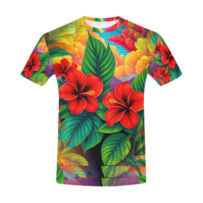 Hibiscus Haven - Unisex All Over Print Tropical Paradise T-Shirt