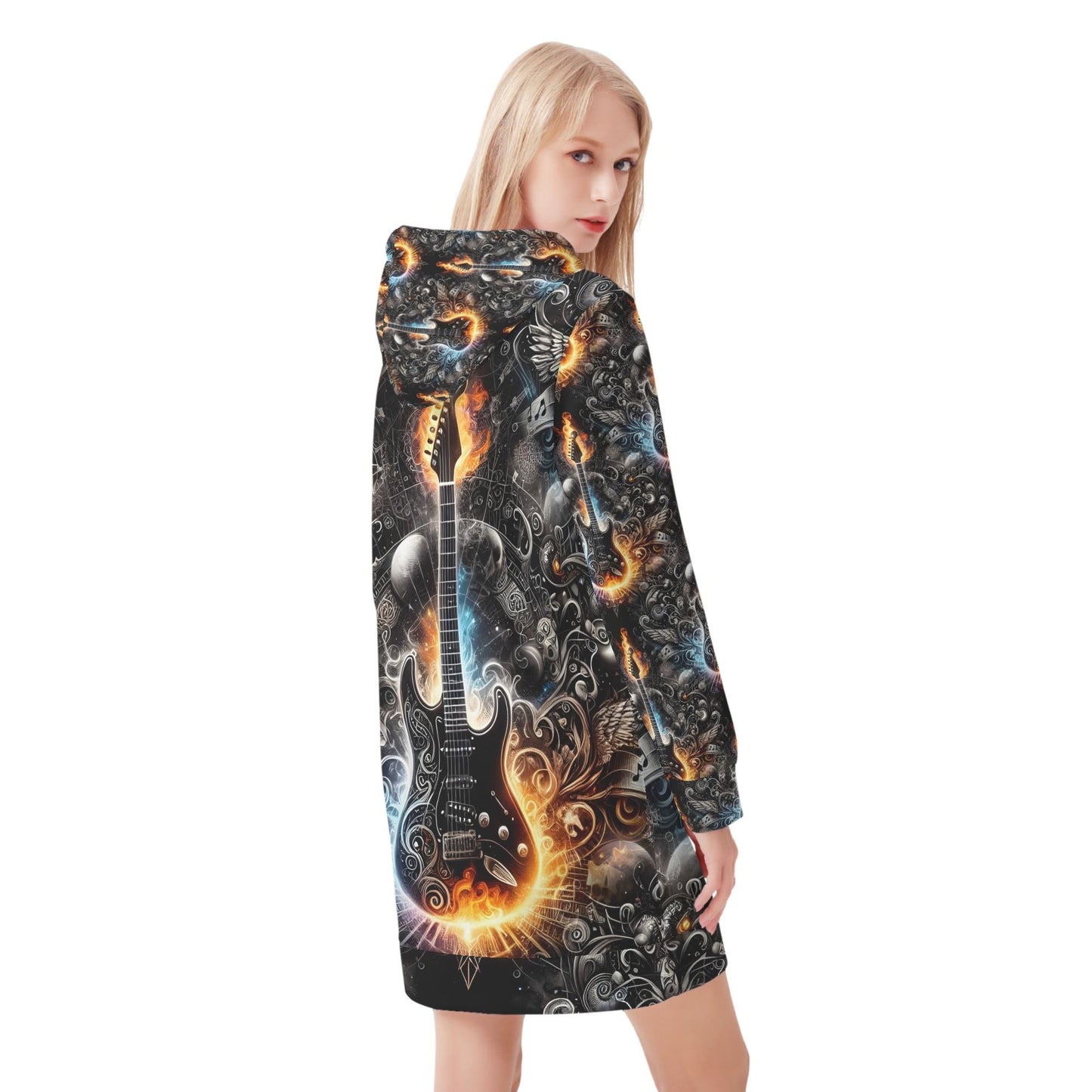 Guitar Galaxy - Velvet Hoodie Dress - A Cosmic Jam Session