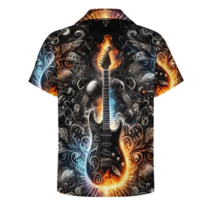 Guitar Galaxy - Cuban Collar Shirt - A Cosmic Jam Session