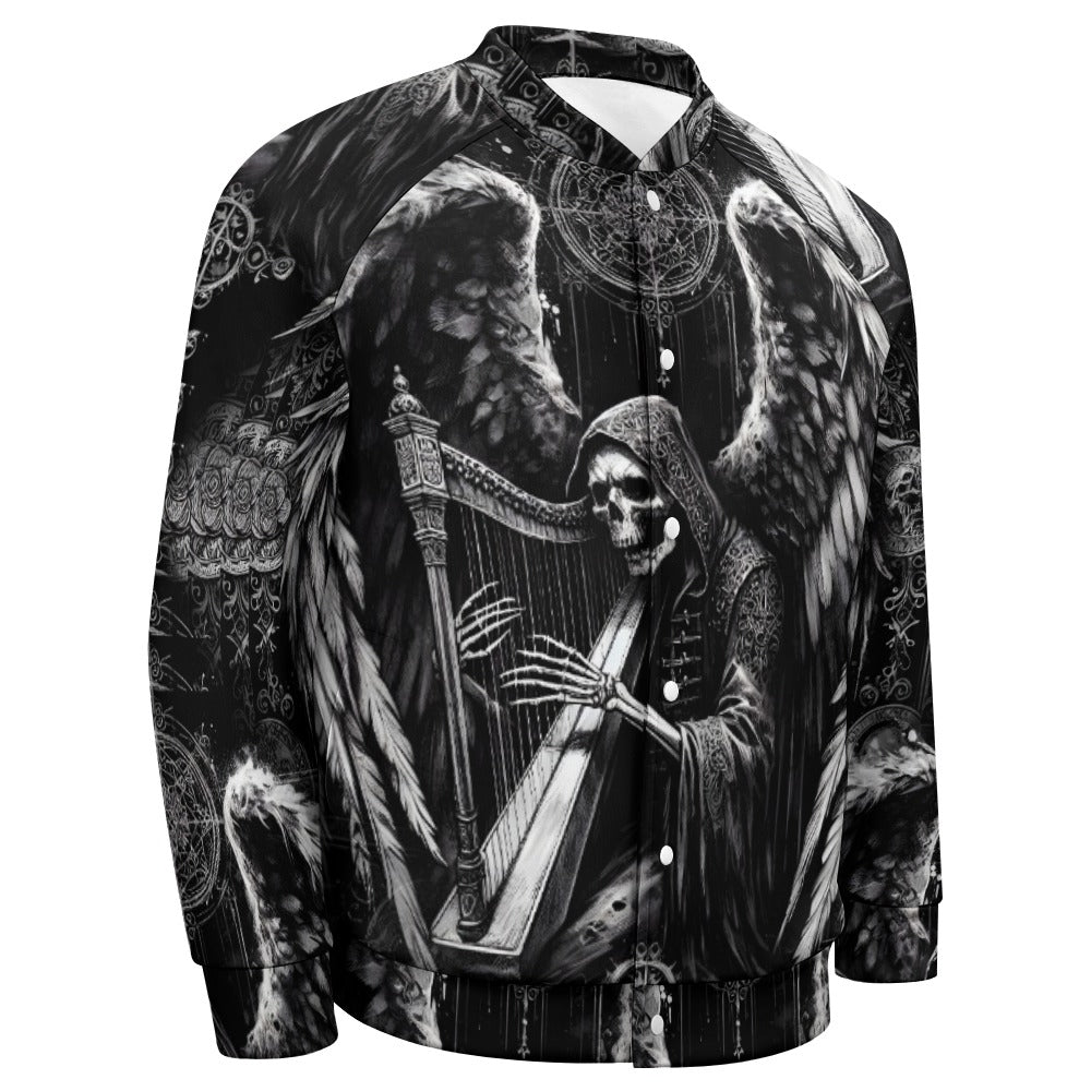 Harp of Shadows Gothic Baseball Jacket - A Haunting Harmony