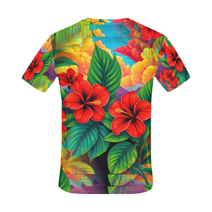 Hibiscus Haven - Unisex All Over Print Tropical Paradise T-Shirt